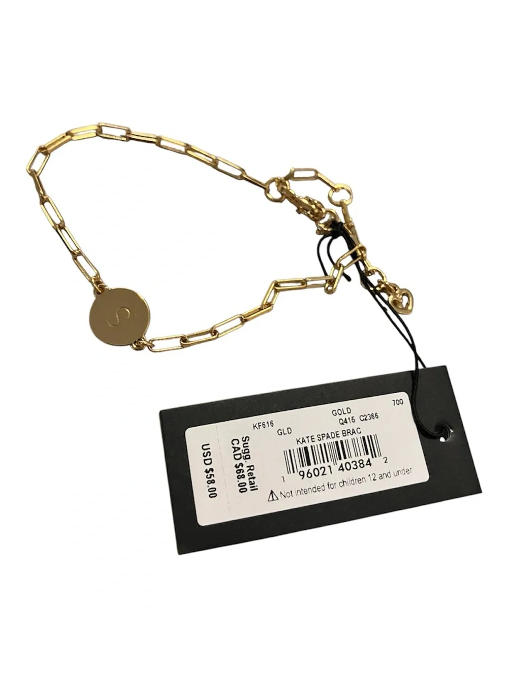 kate spade gold initial S disc paperclip link bracelet - Picture 2 of 2